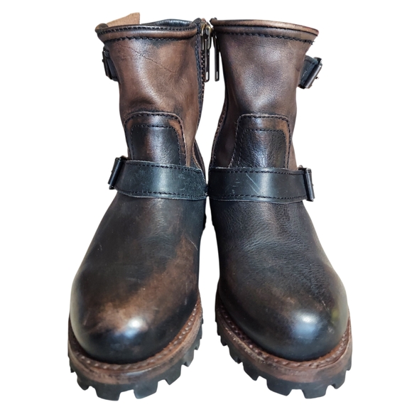 Freebird Harley Brown Black Leather Distressed Combat Moto Boots  Women's - Picture 16 of 16